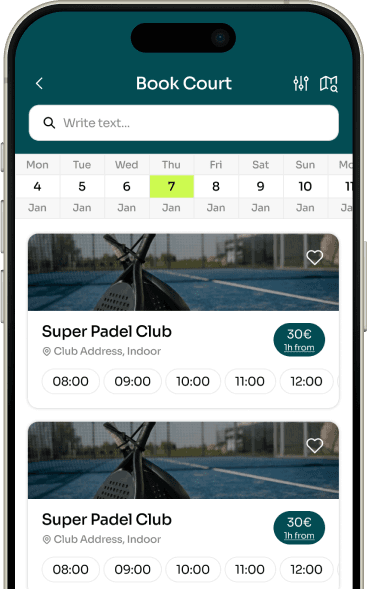 Play Ball mobile app interface showing court booking and game scheduling features